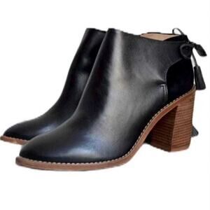 Madewell x Sezane High Heel Tassel Black Leather Ankle Boots Booties Size 7.5